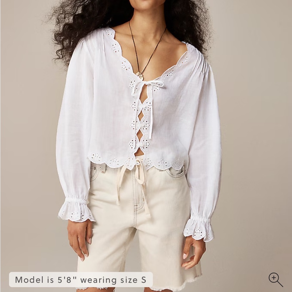 J. Crew White Eyelet Tie-Front Blouse